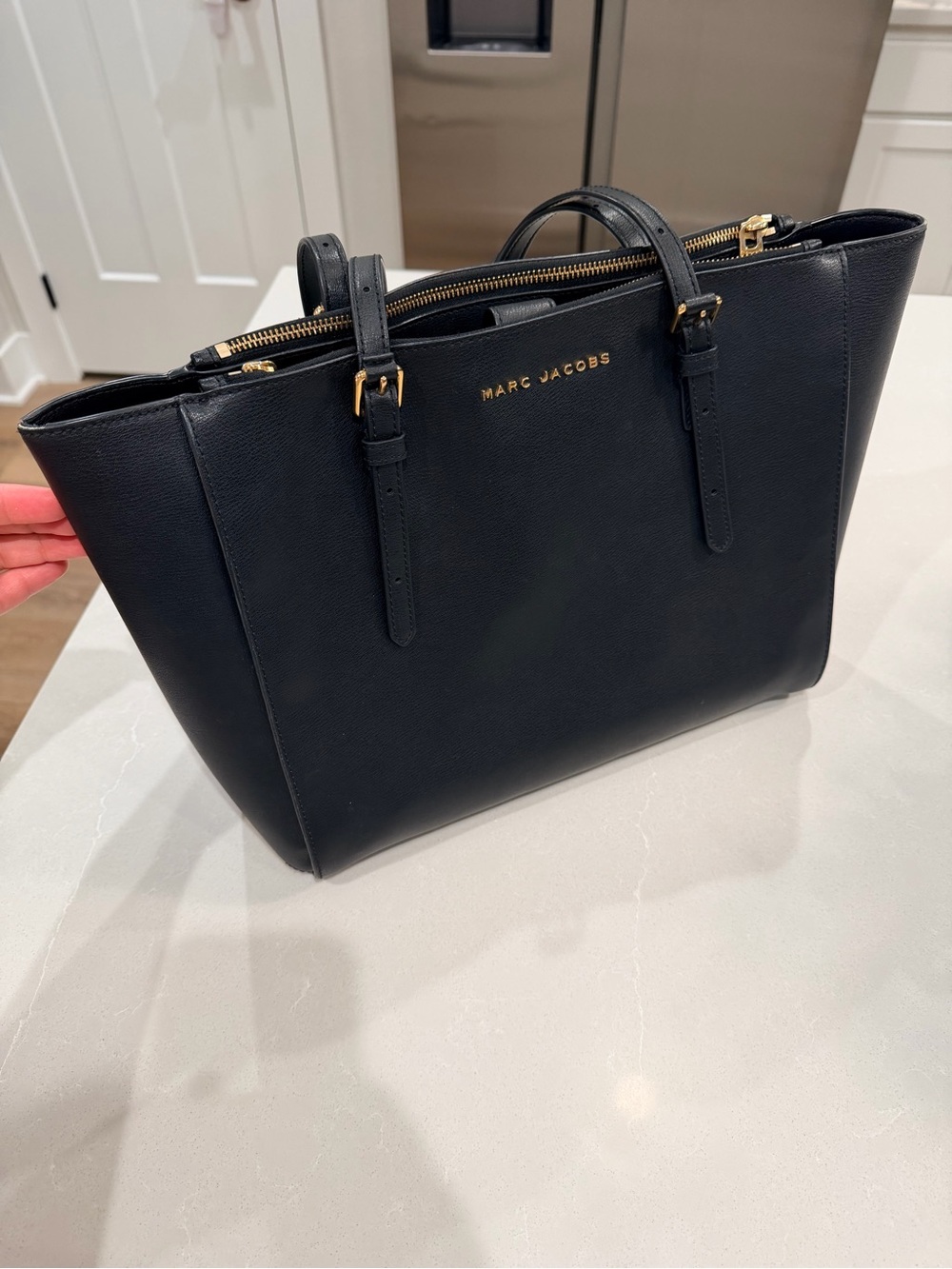Marc Jacobs Black Saffiano Leather Tote with Gold Hardware